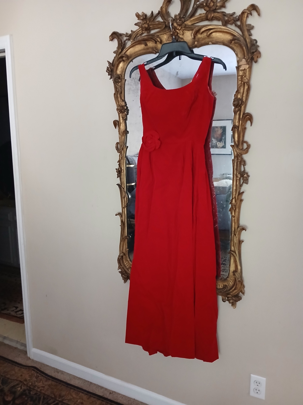 Vintage Red Sleeveless Maxi Dress with Waist Rosette